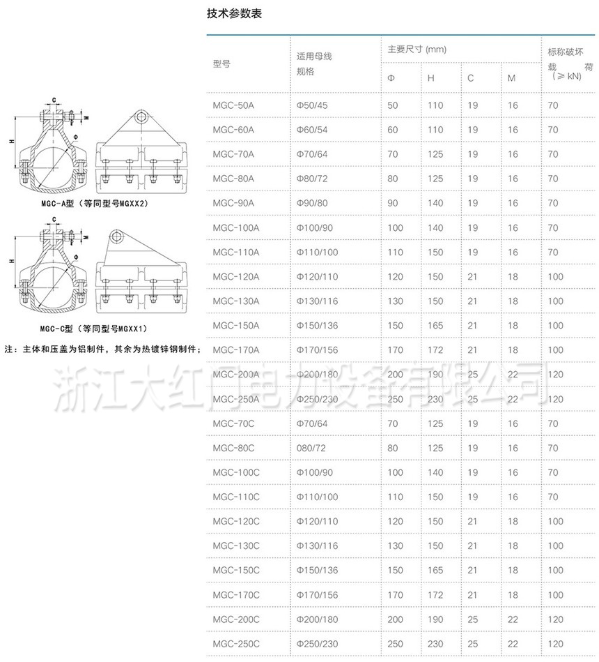 MGC-A型、C型管母線懸掛金具（短型）等同型號(hào)MGX