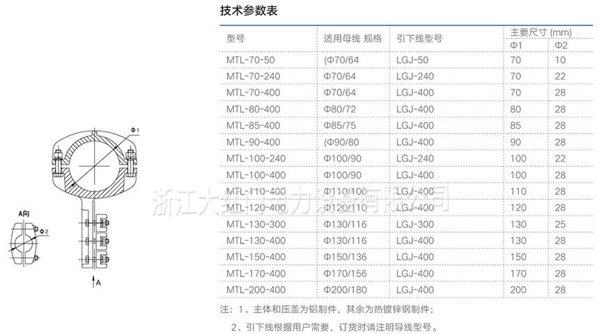 MTL型管母線螺栓型“T”型線夾（等同型號：MGTT引線線夾）